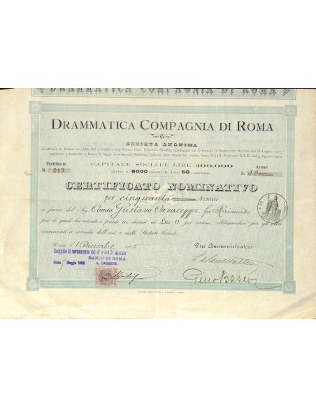 DRAMMATICA COMPAGNIA DI ROMA - 50 AZIONI ROMA 1905