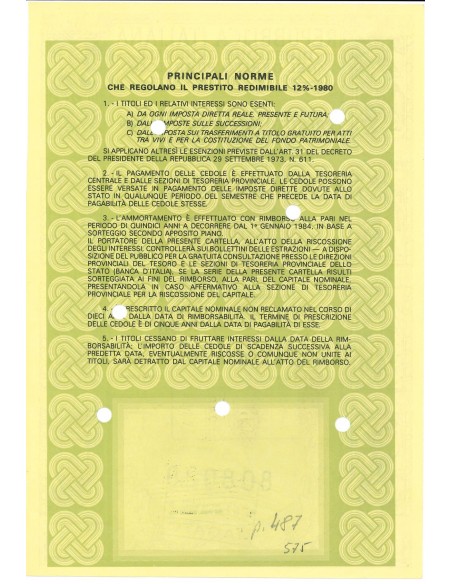1993 - PRESTITO REDIMIBILE 12% - 1980 - CARTELLA 5.000.000 LIRE (Attività agreste, viola)