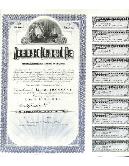 ACCIAIERIE E FERRIERE DI PRA - 10 AZIONI GENOVA 1906