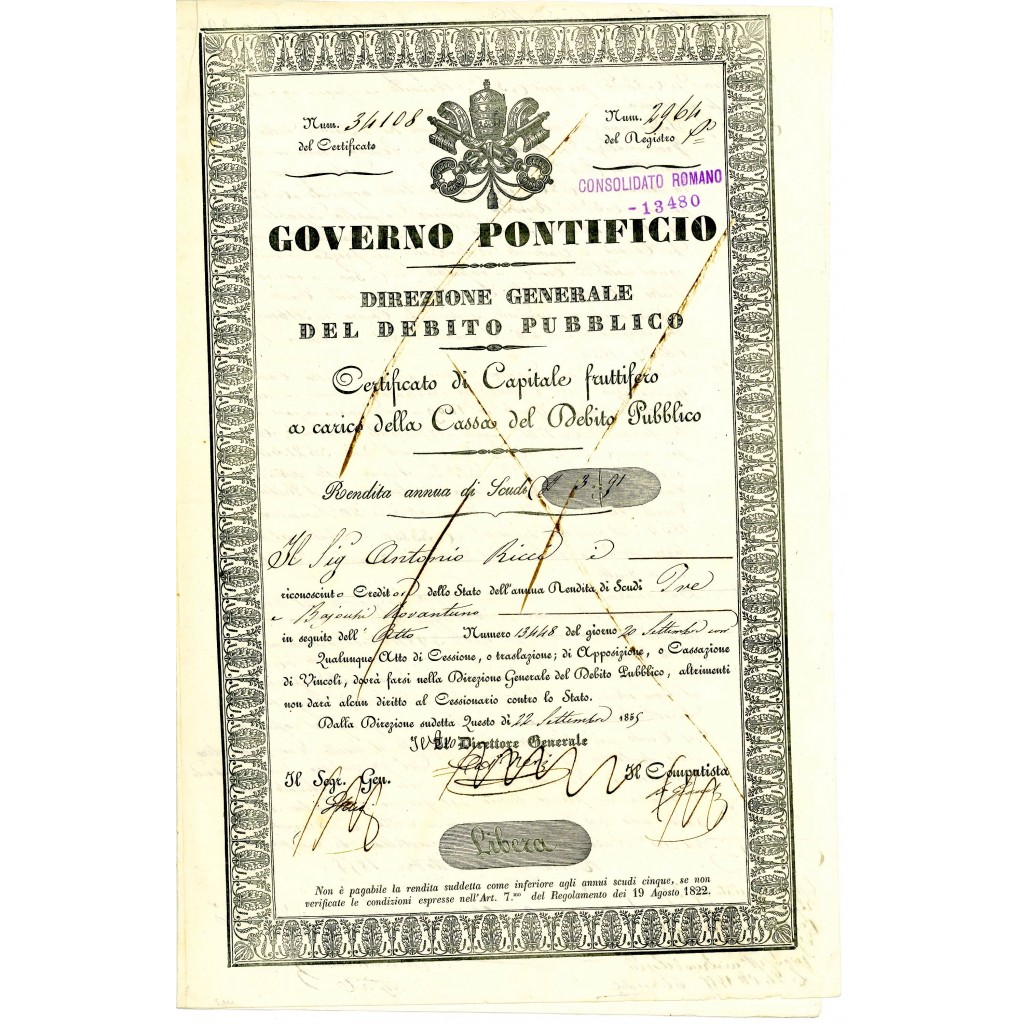 1859 - GOVERNO PONTIFICIO - CONSOLIDATO ROMANO...