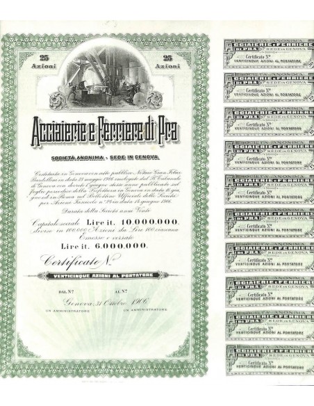 ACCIAIERIE E FERRIERE DI PRA - 25 AZIONI GENOVA 1906