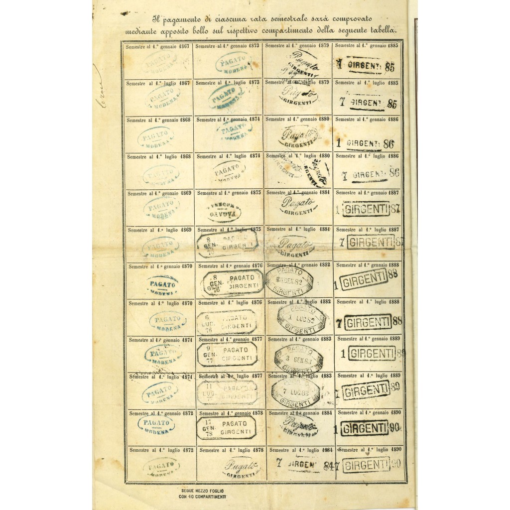 1866 - DEBITO PUBBLICO REGNO D'ITALIA STEMMA...