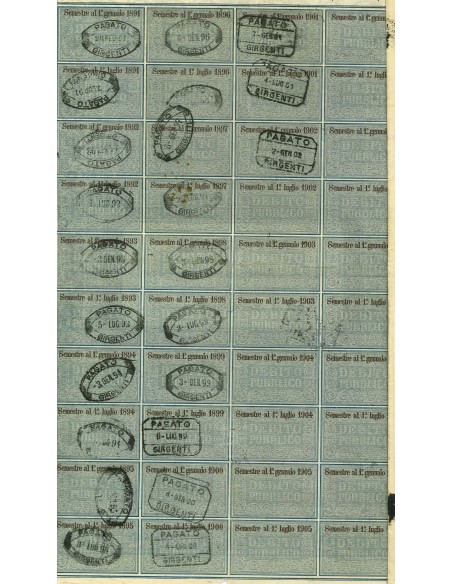 1866 - DEBITO PUBBLICO REGNO D'ITALIA STEMMA COLORE 5% RENDITA LIRE 70- TORINO