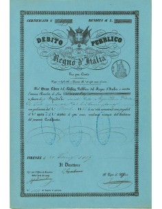 1869 - DEBITO PUBBLICO REGNO D'ITALIA 3% RENDITA LIRE 30...