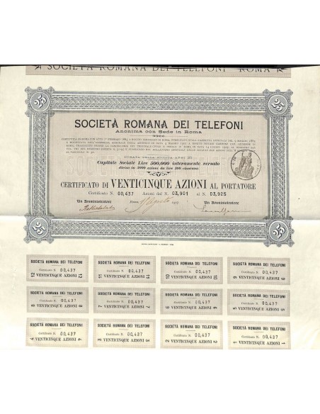 SOC. ROMANA DEI TELEFONI - 25 AZIONI ROMA 1907
