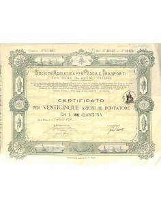 SOC. ADRIATICA PER PESCA E TRASPORTI - 25 AZIONI ASCOLI P. 1918