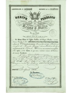 1863 - DEBITO PUBBLICO REGNO D'ITALIA 3% RENDITA LIRE 3 -...