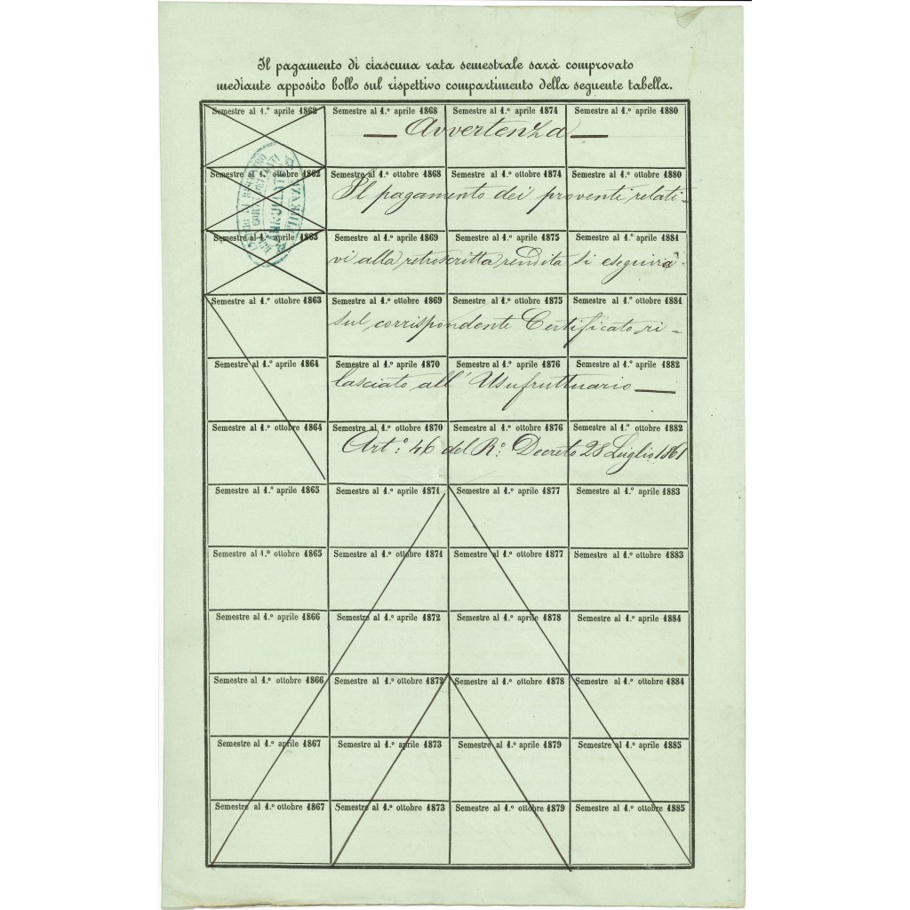 1863 - DEBITO PUBBLICO REGNO D'ITALIA 3%...