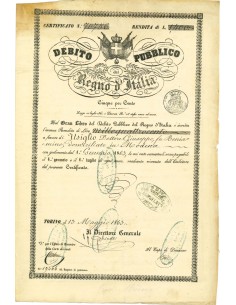 1863 - DEBITO PUBBLICO REGNO D'ITALIA 5% RENDITA LIRE...