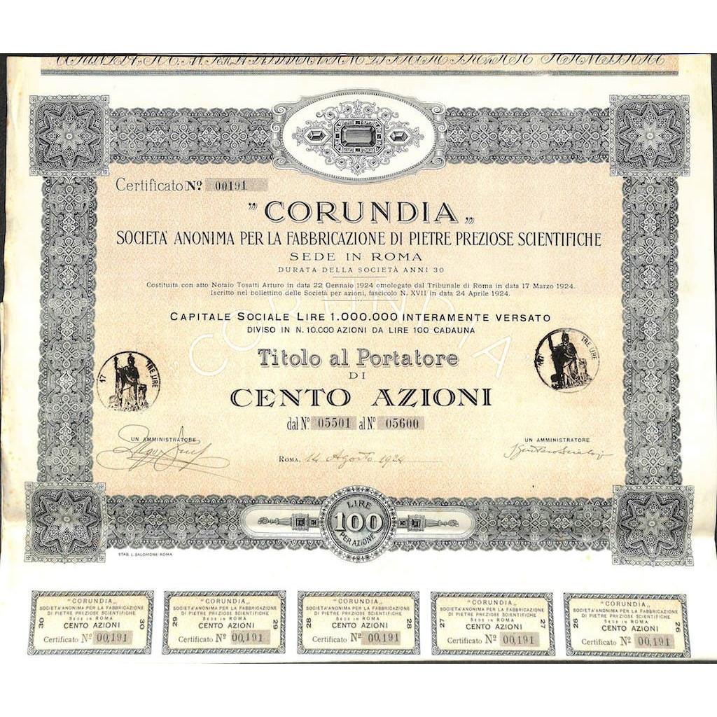 CORUNDIA - 100 AZIONI ROMA 1924