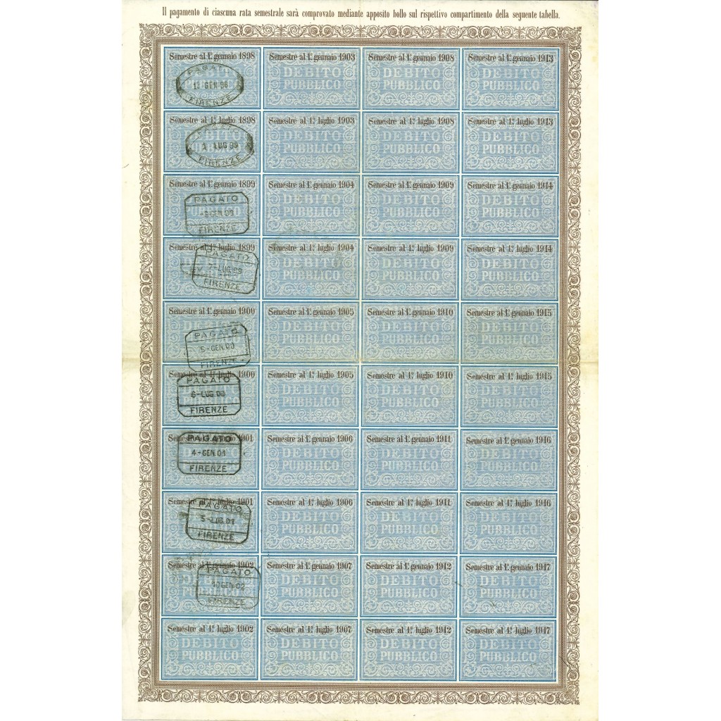 1897 - DEBITO PUBBLICO REGNO D'ITALIA UMBERTO I...