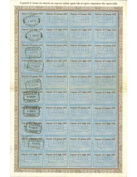 1897 - DEBITO PUBBLICO REGNO D'ITALIA UMBERTO I  5% RENDITA LIRE 120 - ROMA