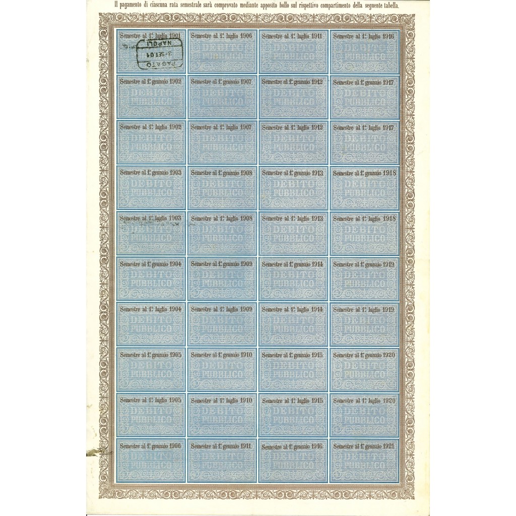 1901 - DEBITO PUBBLICO REGNO D'ITALIA UMBERTO I...
