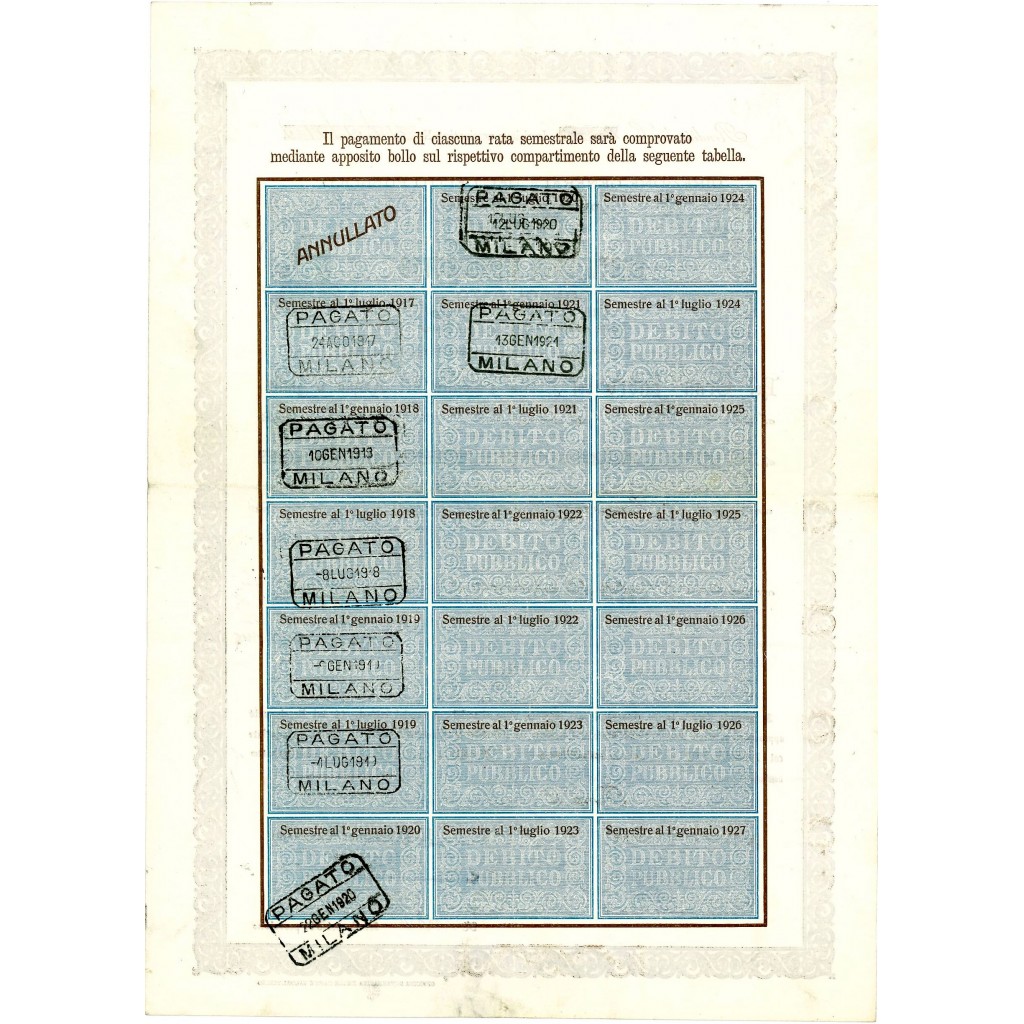 1917 - CERTIFICATO USUFRUTTO 3,50% - DEBITO...