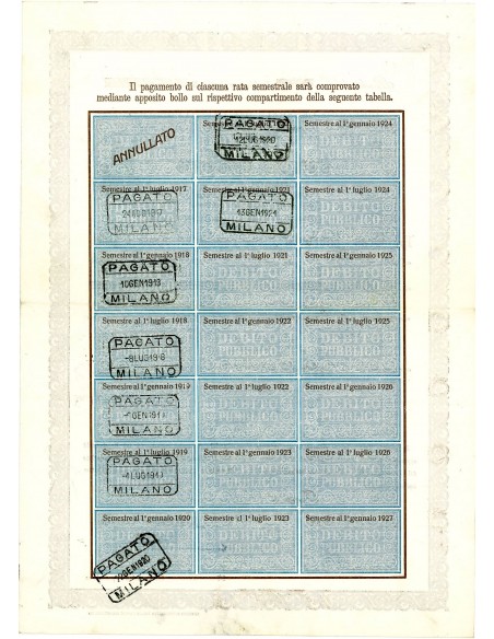 1917 - CERTIFICATO USUFRUTTO 3,50% - DEBITO PUBBLICO REGNO D'ITALIA - ROMA