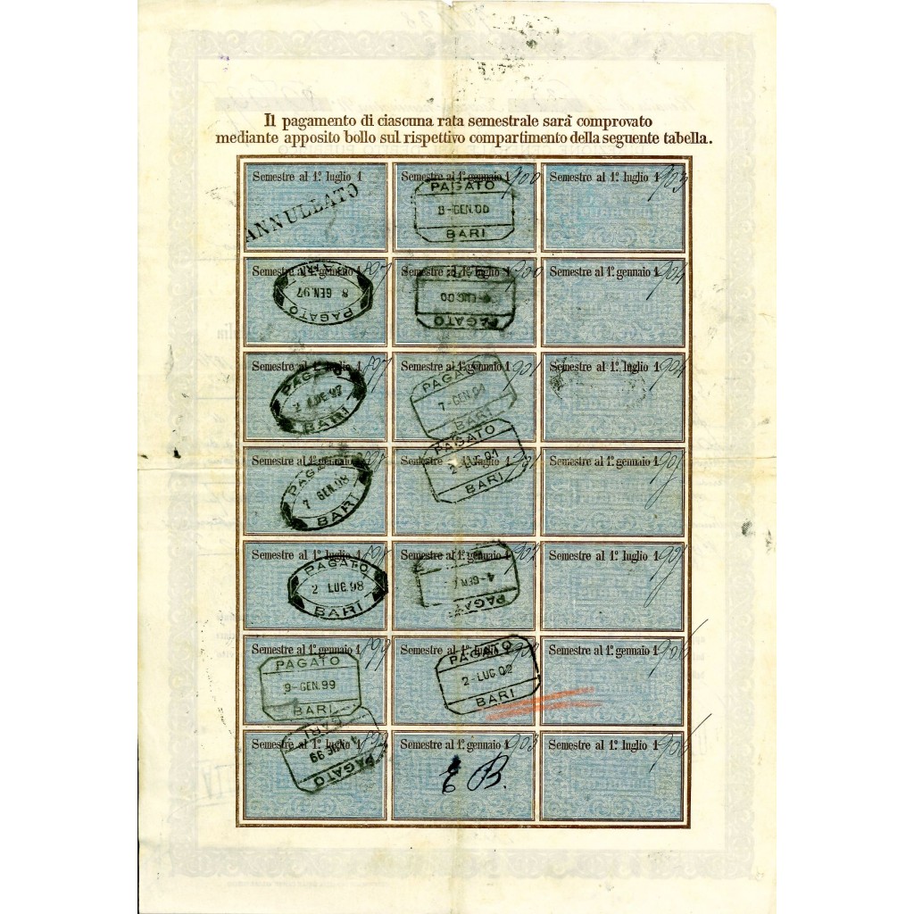 1896 - CERTIFICATO USUFRUTTO 5% - DEBITO...