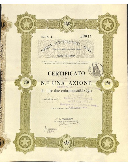 SOC. AUTOTRASPORTI ROMA - UNA AZIONE ROMA 1920