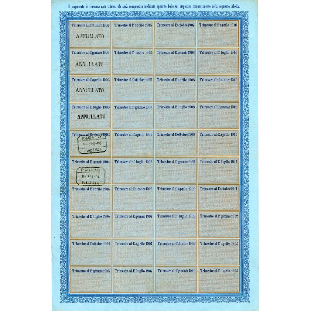 1903 - CERTIFICATO 3,50% RENDITA L. 35 - DEB....