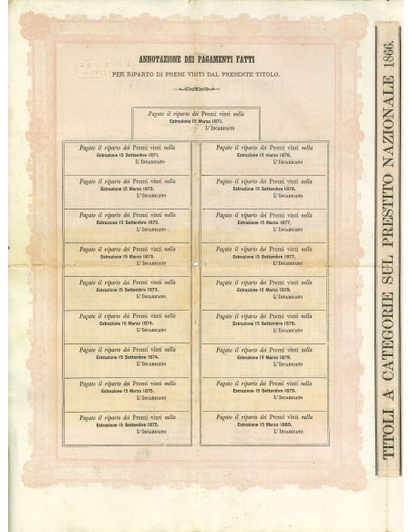 1871 - PRESTITO NAZIONALE DEL REGNO D'ITALIA OBBLIGAZIONI L. 20 - FIRENZE