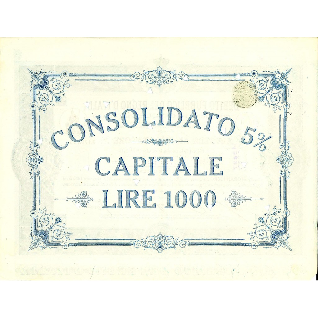 1918 - CONSOLIDATO 5% LIRE 1.000 - DEB....