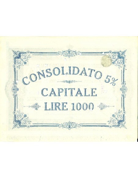 1918 - CONSOLIDATO 5% LIRE 1.000 - DEB. PUBBLICO REGNO D'ITALIA - ROMA