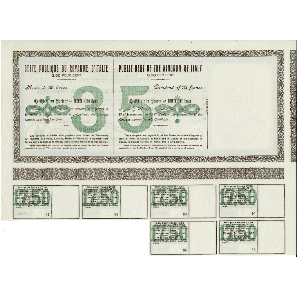 1925 - CONSOLIDATO 3,50% LIRE 1.000 RENDITA...