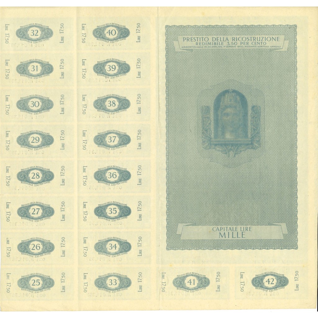 1947 - PRESTITO DELLA RICOSTRUZIONE REDIMIBILE...