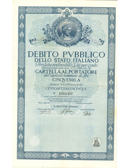 1962 -  PRESTITO REDIMIBILE 3,50 -  LIRE 5.000 3,50 %  (blu)