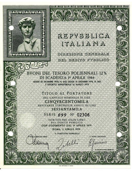 1979 - BTP POLIENNALI SERIE 99ESIMA - 500000 LIRE - ROMA