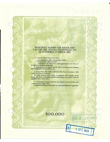 1979 - BTP POLIENNALI SERIE 99ESIMA - 500000 LIRE - ROMA