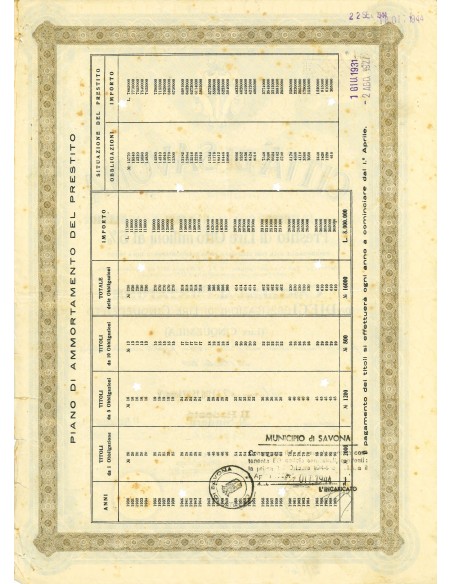 1927 - CITTA' DI SAVONA - 10 OBBLIGAZIONI
