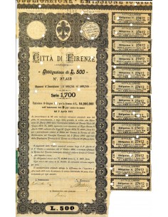 1880 - CITTA' DI FIRENZE OBBLIGAZIONE DI L. 500 3%