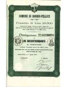 1896 - COMUNE DI BOBBIO PELLICE - 1 OBBLIGAZIONE DA LIRE...