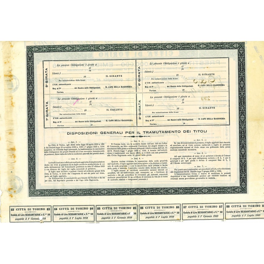 1916 - CITTA' DI TORINO - PRESTITO DI LIRE...