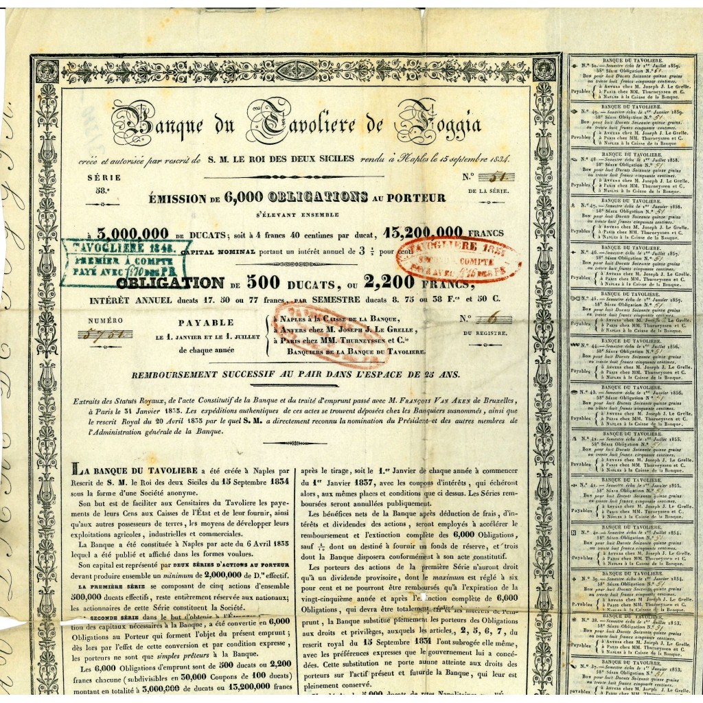1835 - BANQUE DU TAVOLIERE DE FOGGIA...