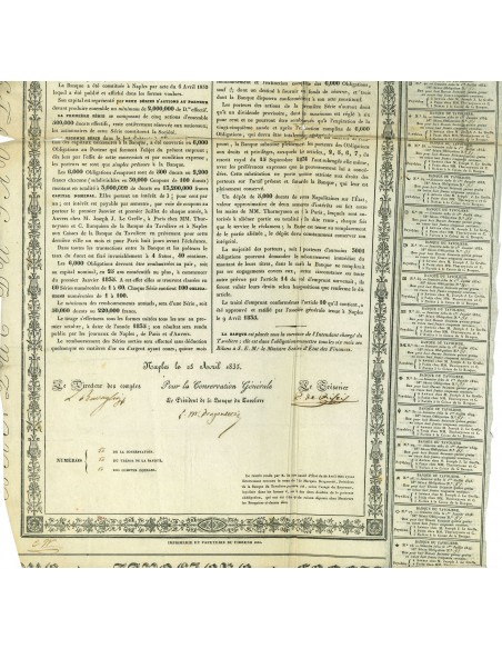 1835 - BANQUE DU TAVOLIERE DE FOGGIA OBBLIGAZIONE DA 500 DUCATI 3,5%