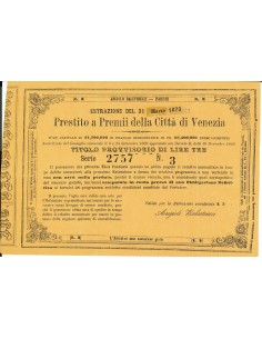 1873 - PRESTITO A PREMII DELLA CITTA' DI VENEZIA - TITOLO...