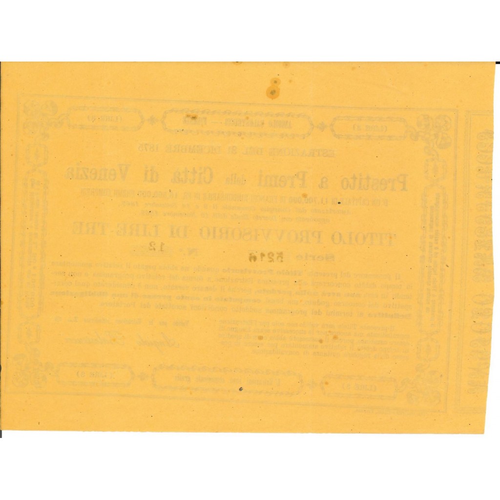 1875 - PRESTITO A PREMII DELLA CITTA' DI...
