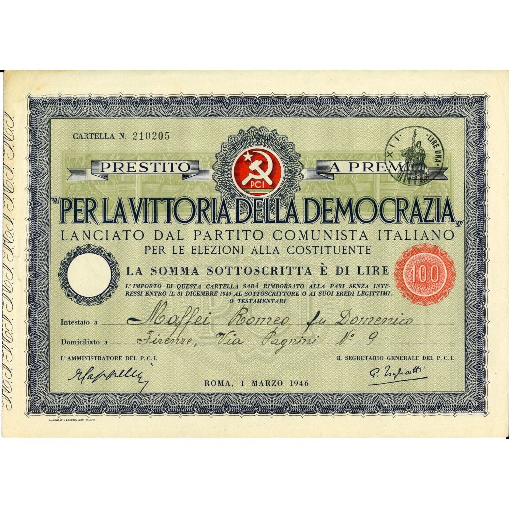 1946 - PRESTITO A PREMI PER LA VITTORIA DELLA...
