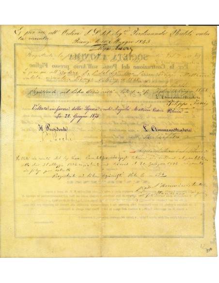 1841 - SOC. ANONIMA PER LA COSTRUZIONE DEL PONTE SULL'ARNO PRESSO FIGLINE LIRE 1.000