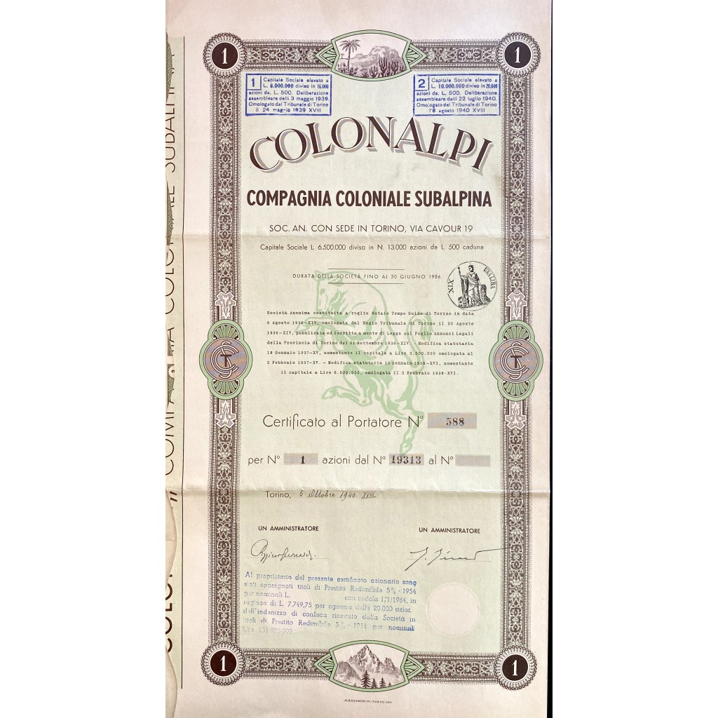 COLONALPI COMP. COLONIALE SUBALPINA - 1 AZIONE...