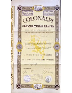 1940 - COLONALPI COMPAGNIA COLONIALE SUBALPINA - 5 AZIONI...