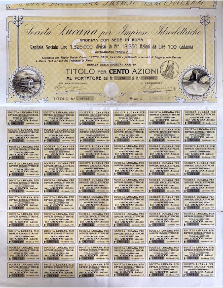 1915 - SOC. LUCANA PER IMPRESE IDROELETTRICHE 100 AZIONI ROMA