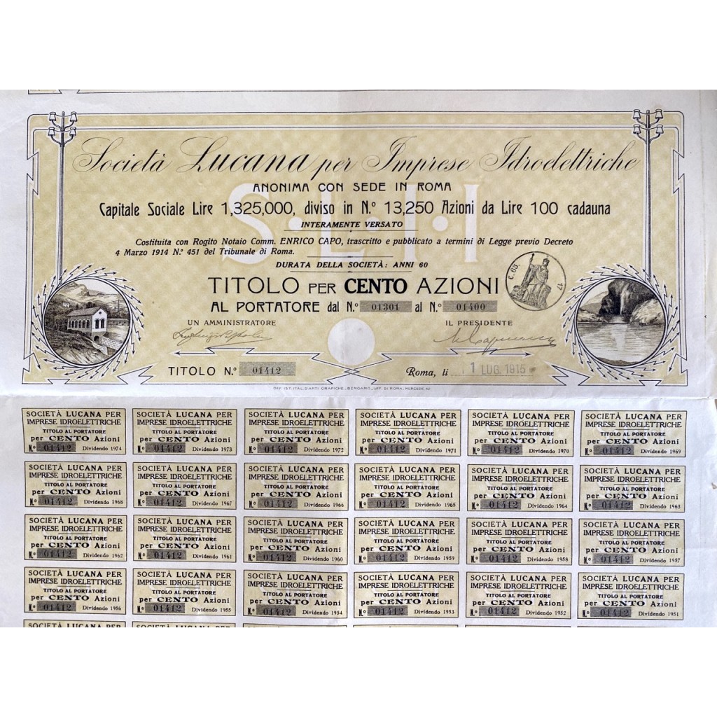 1915 - SOC. LUCANA PER IMPRESE IDROELETTRICHE...