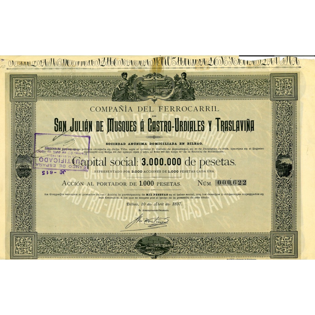 1897 - FERROCARRIL DE SAN JULIAN DE MUSQUES A...