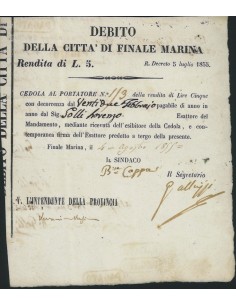 DEBITO DELLA CITTA' DI FINALE MARINA - 1 OBBL. 1855