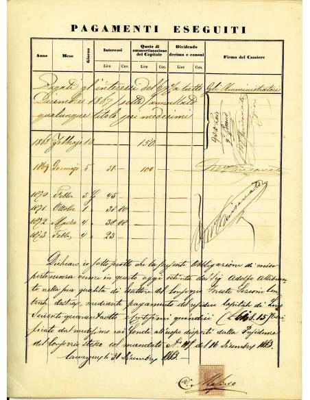 1857 - PROSCIUGAMENTO ARTIFICIALE MECCANICO DELLA SEZIONE CENTRALE... 1 OBBLIGLIGAZIONE L.1.000 - CAVARZERE