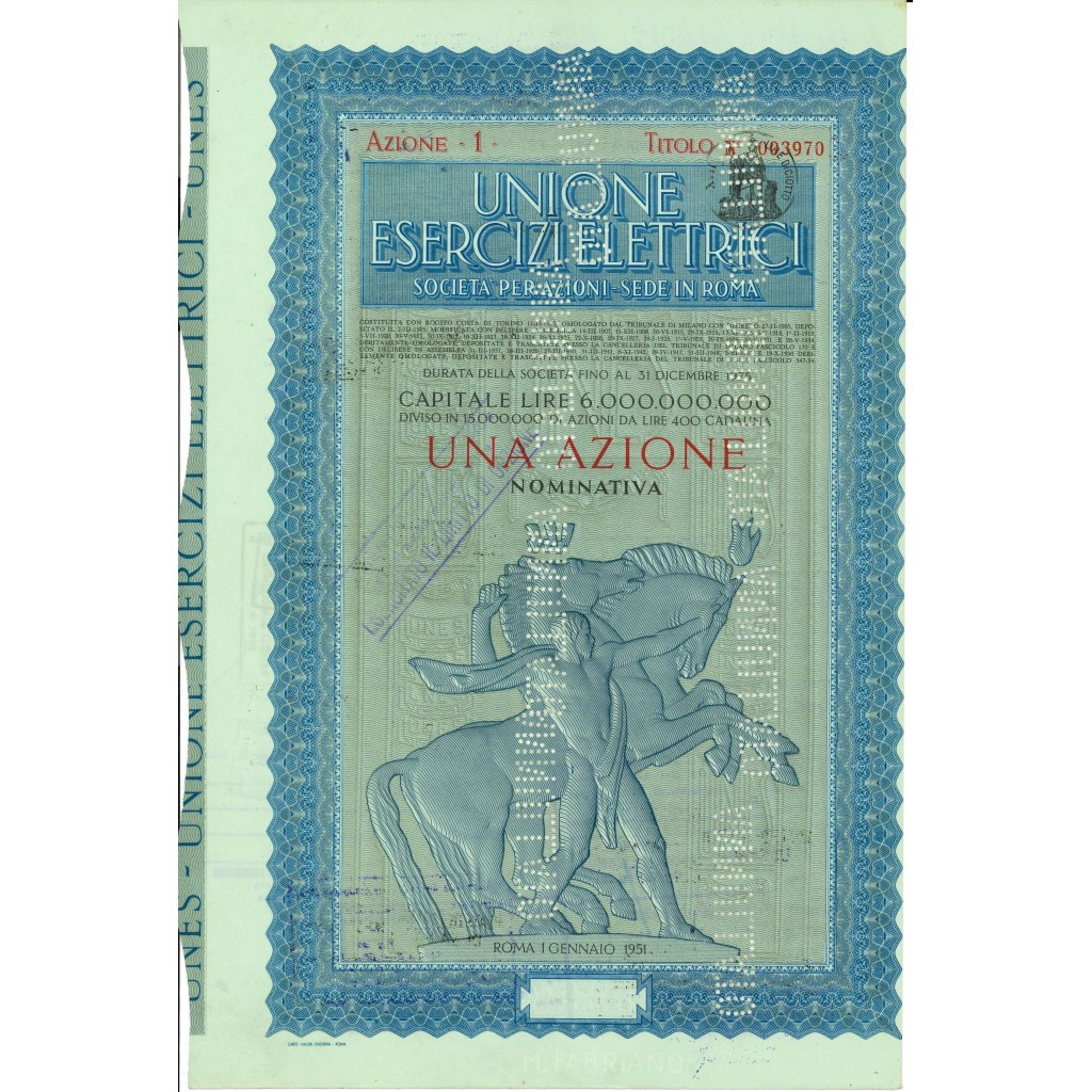 1951 - UNIONE ESERCIZI ELETTRICI 1 AZIONE - ROMA