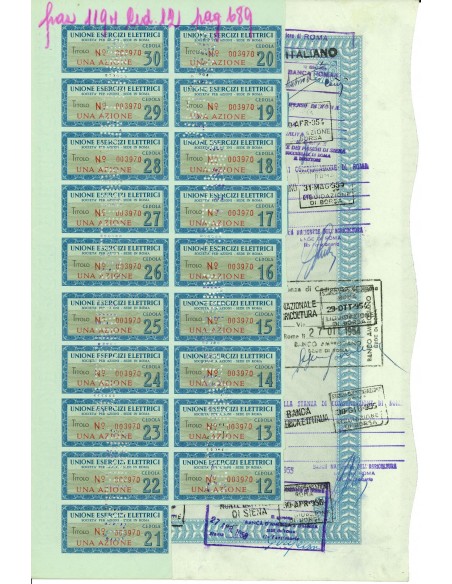 1951 - UNIONE ESERCIZI ELETTRICI 1 AZIONE - ROMA