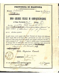 PROVINCIA DI MANTOVA - BONO GIRABILE DI COMPART. 1854